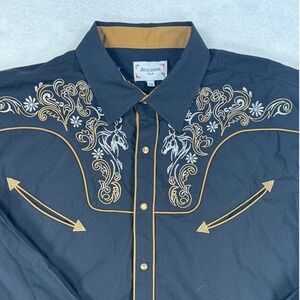 Ace of Diamond Western Shirt Mens 3XL Black Embroidered Horse Pearl Snap Cowboy